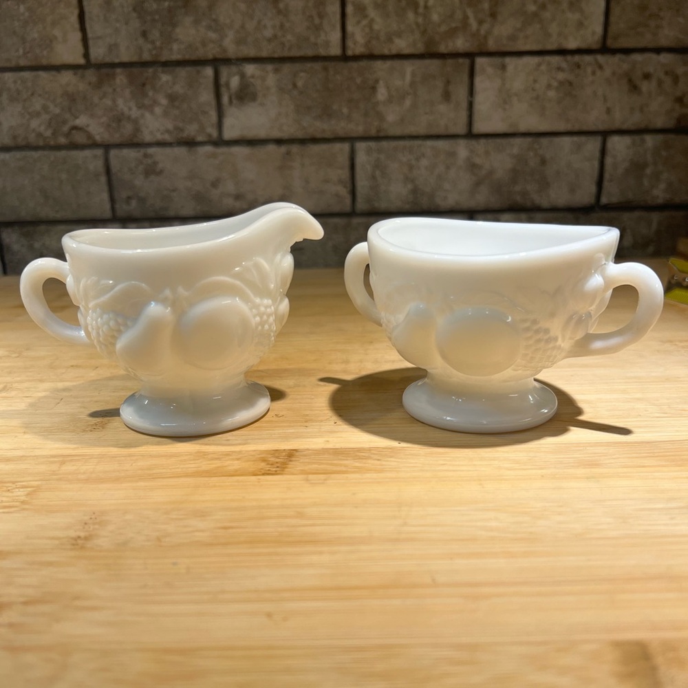 Vintage Westmoreland Milk Glass Sugar and Creamer Fruit Pattern
